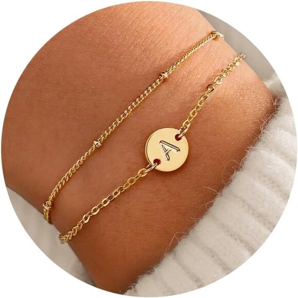 Jewelry - Gold Plated Initial Bracelet Dainty 18K Gold for Women Trendy Personalized Gift